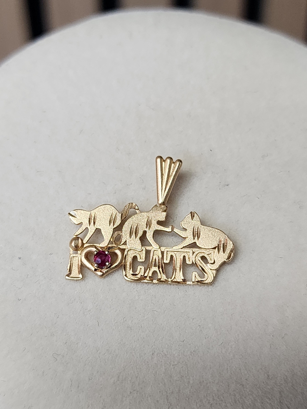 14K Yellow Gold & Ruby I Love Cats By Michael Anthony Ladies Pendant Lovely